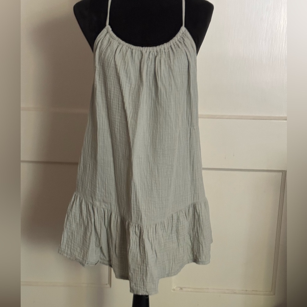 Sundress Beach Cover Up Mini Dress Keyhole Back Ties Gray Size Medium